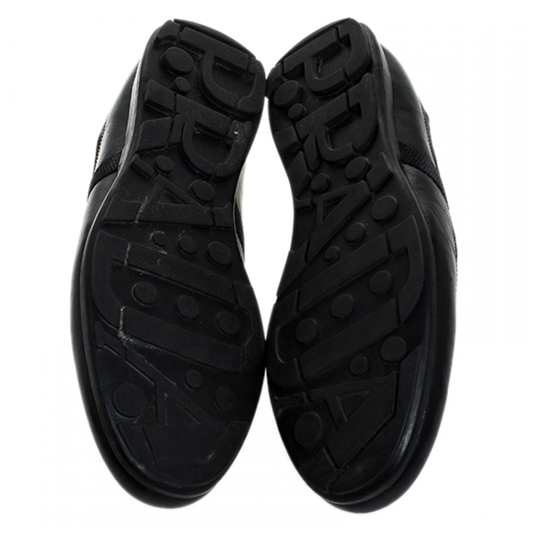 Pre Owned Prada Black Leather And Nylon Lace Up Sneakers Size 44