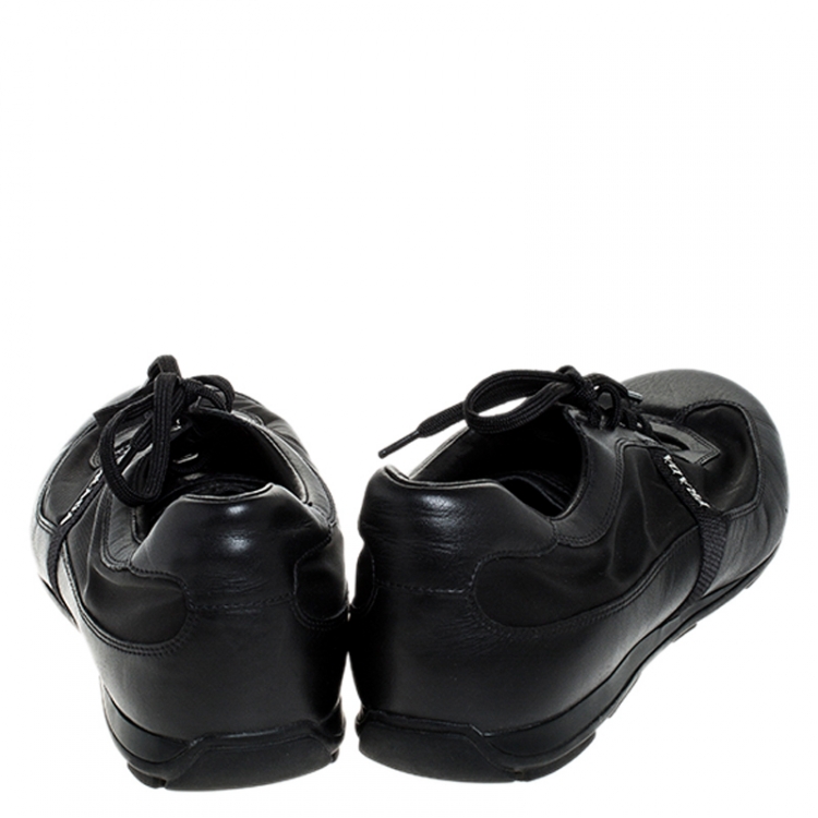Pre Owned Prada Black Leather And Nylon Lace Up Sneakers Size 44