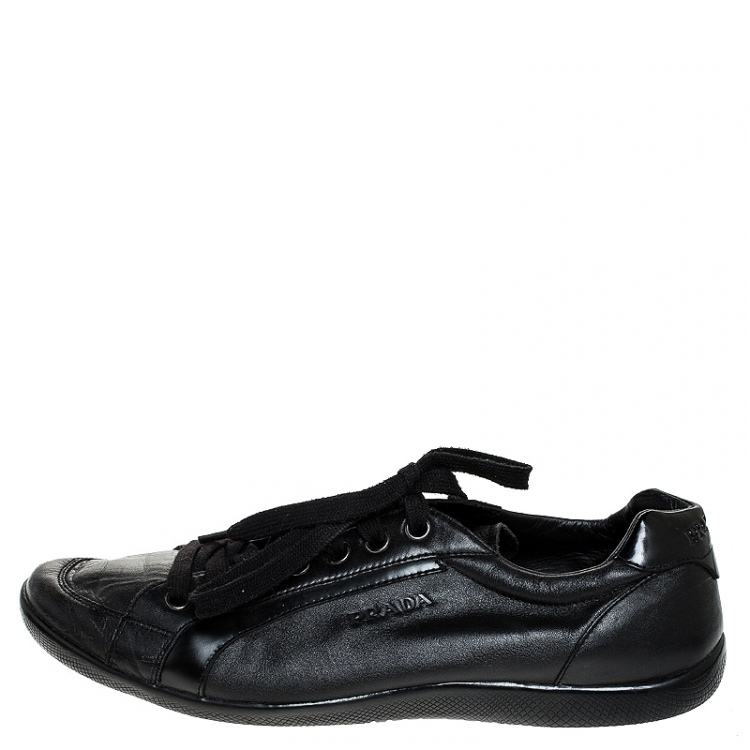 Pre Owned Prada Black Leather Low Top Sneakers Size 44.5