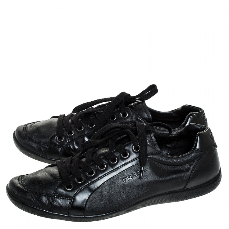 Pre Owned Prada Black Leather Low Top Sneakers Size 44.5