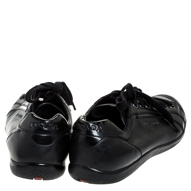Pre Owned Prada Black Leather Low Top Sneakers Size 44.5