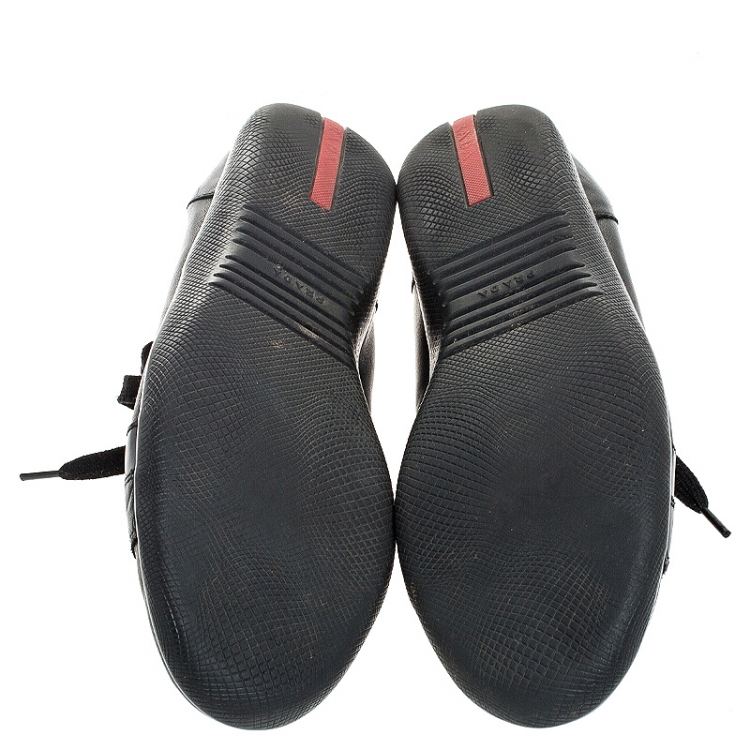 Pre Owned Prada Black Leather Low Top Sneakers Size 44.5