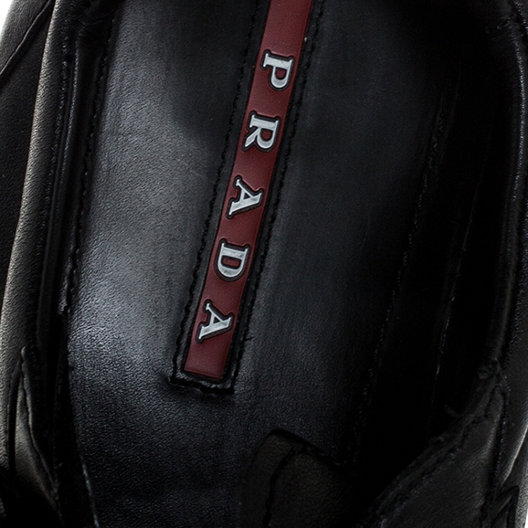 Pre Owned Prada Black Leather Low Top Sneakers Size 44.5
