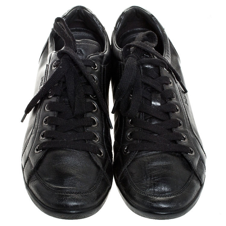 Pre Owned Prada Black Leather Low Top Sneakers Size 44.5