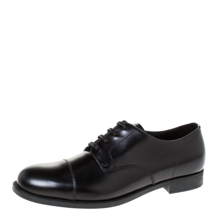 Pre Owned Prada Black Leather Oxfords Size 41.5