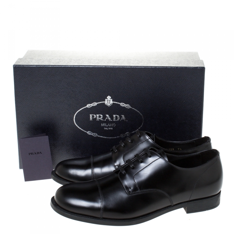 Pre Owned Prada Black Leather Oxfords Size 41.5