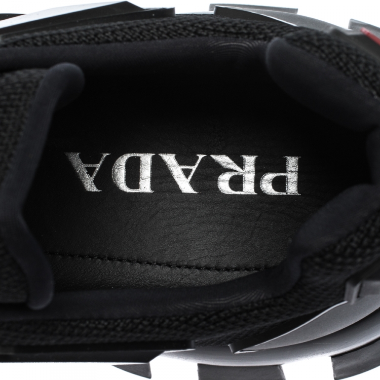Pre Owned Prada Black Mesh And Rubber Cloudbust Thunder Low Top Sneakers Size 42