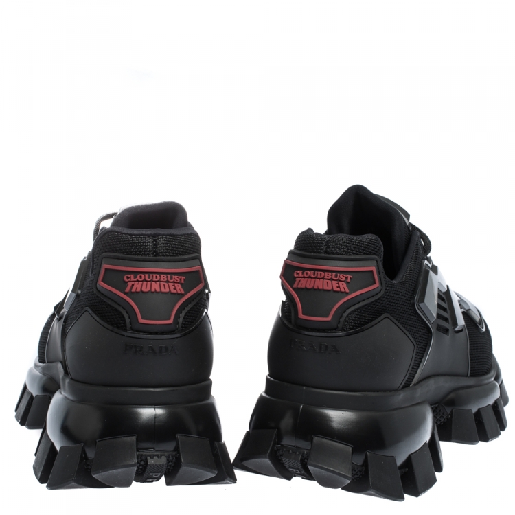 Pre Owned Prada Black Mesh And Rubber Cloudbust Thunder Low Top Sneakers Size 42