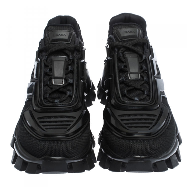 Pre Owned Prada Black Mesh And Rubber Cloudbust Thunder Low Top Sneakers Size 42