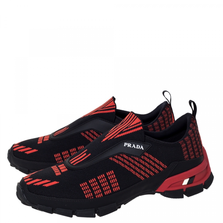 Pre Owned Prada Black/Orange Knit Fabric Cross Action Sneakers Size 41