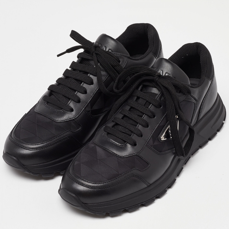 Pre Owned Prada Black Leather and Fabric Low Top Sneakers Size 40
