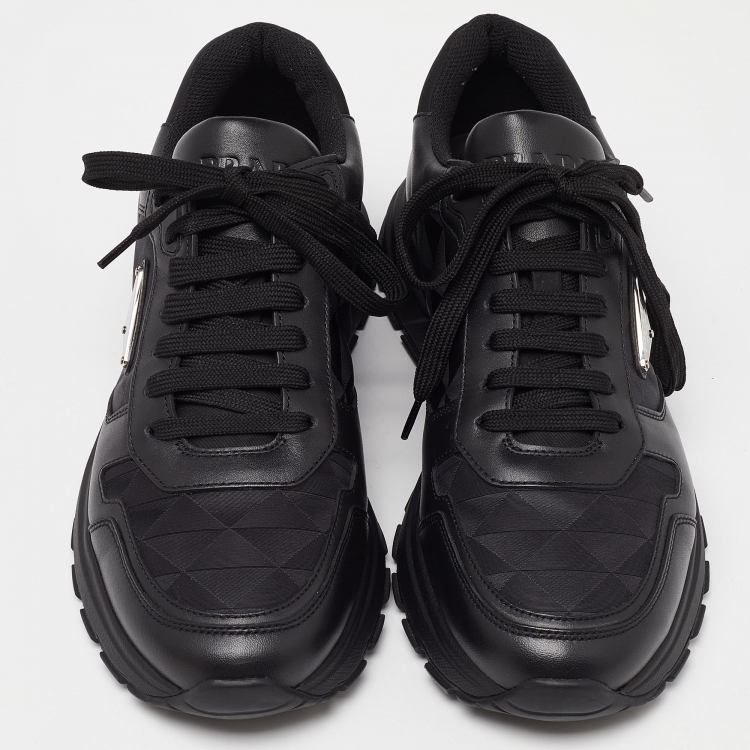 Pre Owned Prada Black Leather and Fabric Low Top Sneakers Size 40