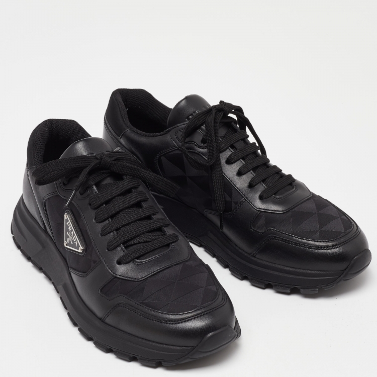 Pre Owned Prada Black Leather and Fabric Low Top Sneakers Size 40
