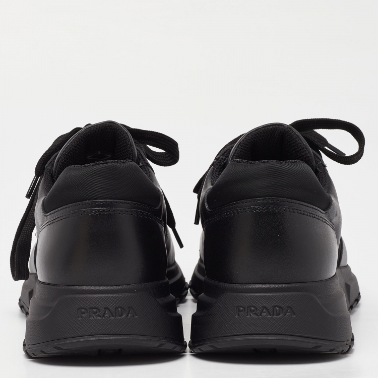 Pre Owned Prada Black Leather and Fabric Low Top Sneakers Size 40