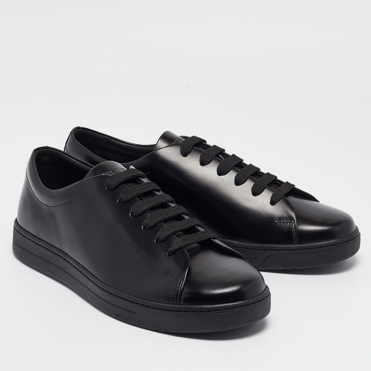 Pre Owned Prada Black Brushed Leather Low Top Sneakers Size 42