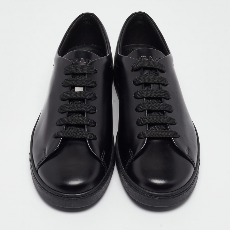 Pre Owned Prada Black Brushed Leather Low Top Sneakers Size 42