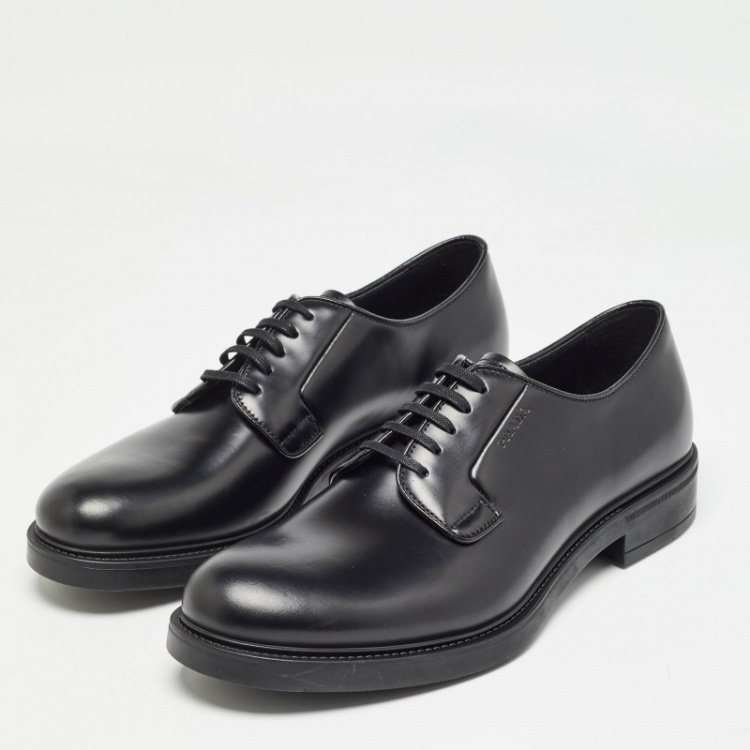 Pre Owned Prada Black Leather Lace Up Oxford Size 42