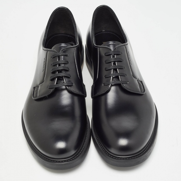 Pre Owned Prada Black Leather Lace Up Oxford Size 42