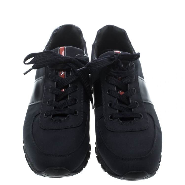 Pre Owned Prada Sport Dark Blue Canvas and Leather Sneakers Size 42.5
