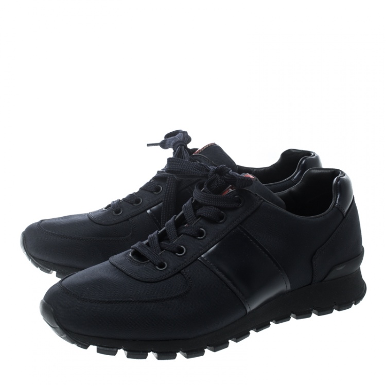 Pre Owned Prada Sport Dark Blue Canvas and Leather Sneakers Size 42.5