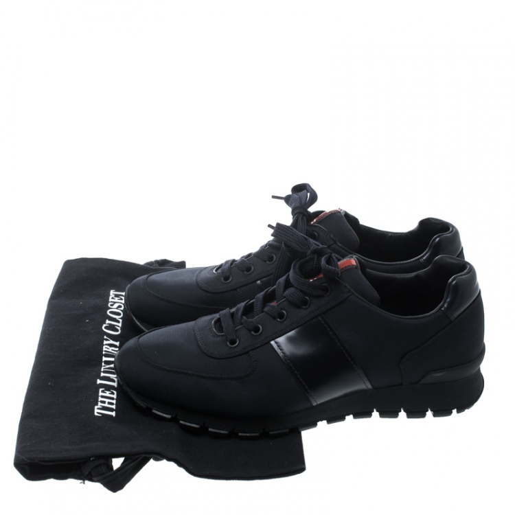 Pre Owned Prada Sport Dark Blue Canvas and Leather Sneakers Size 42.5