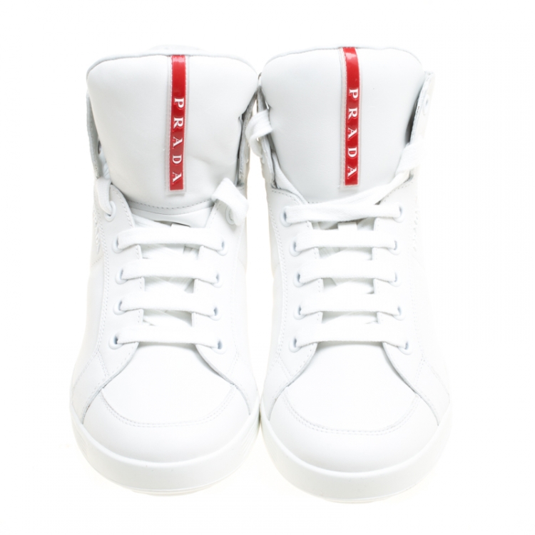Pre Owned Prada Sport White Leather High Top Sneakers Size 41