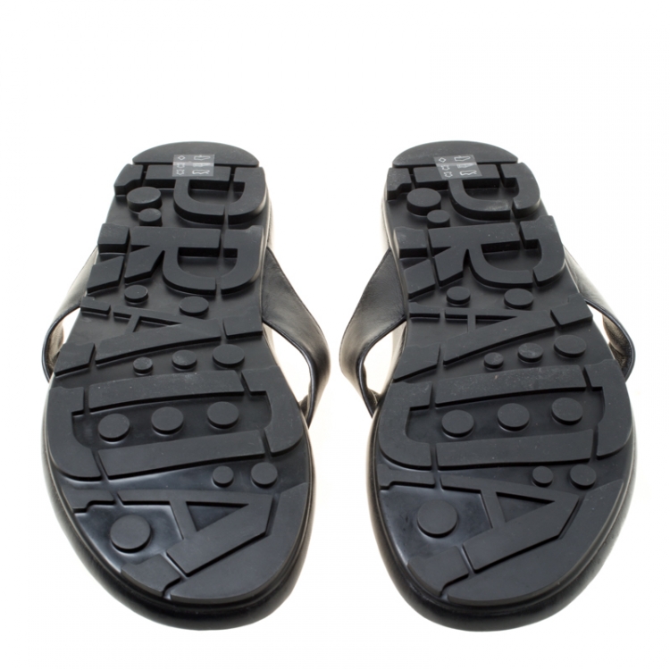 Pre Owned Prada Sport Black Leather Thong Sandals Size 45