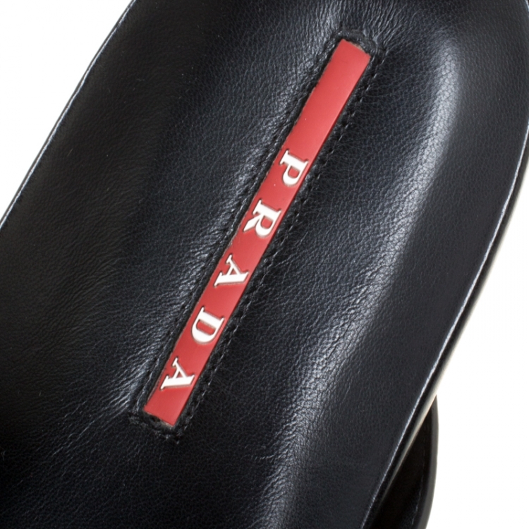 Pre Owned Prada Sport Black Leather Thong Sandals Size 45