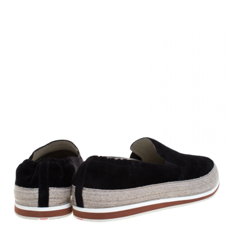 Pre Owned Prada Sport Black Suede Leather Espadrille Sneakers Size 41