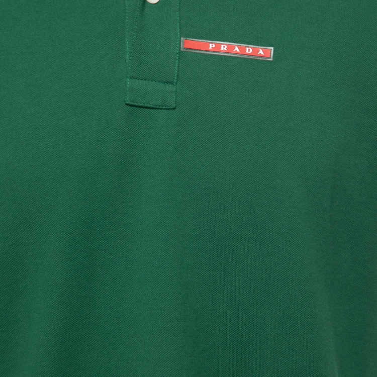 مملوكة مسبقًا Prada Sport Green Honeycomb Knit Striped Trim Detail Polo T-Shirt M