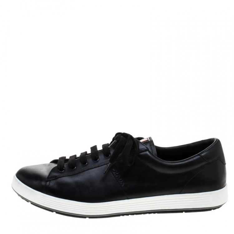 Pre Owned Prada Sport Black Leather Low Top Sneakers Size 42.5
