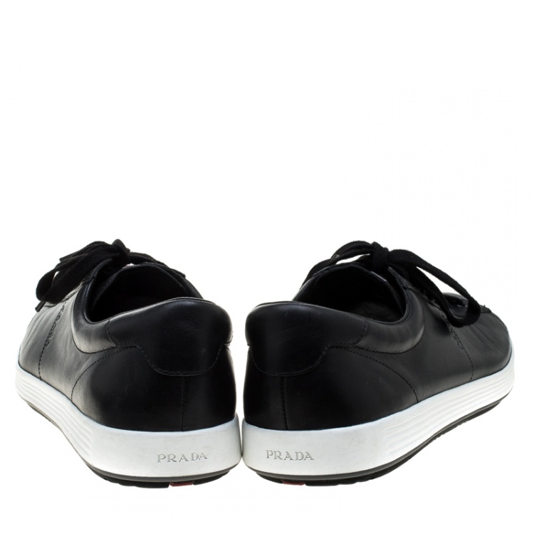 Pre Owned Prada Sport Black Leather Low Top Sneakers Size 42.5