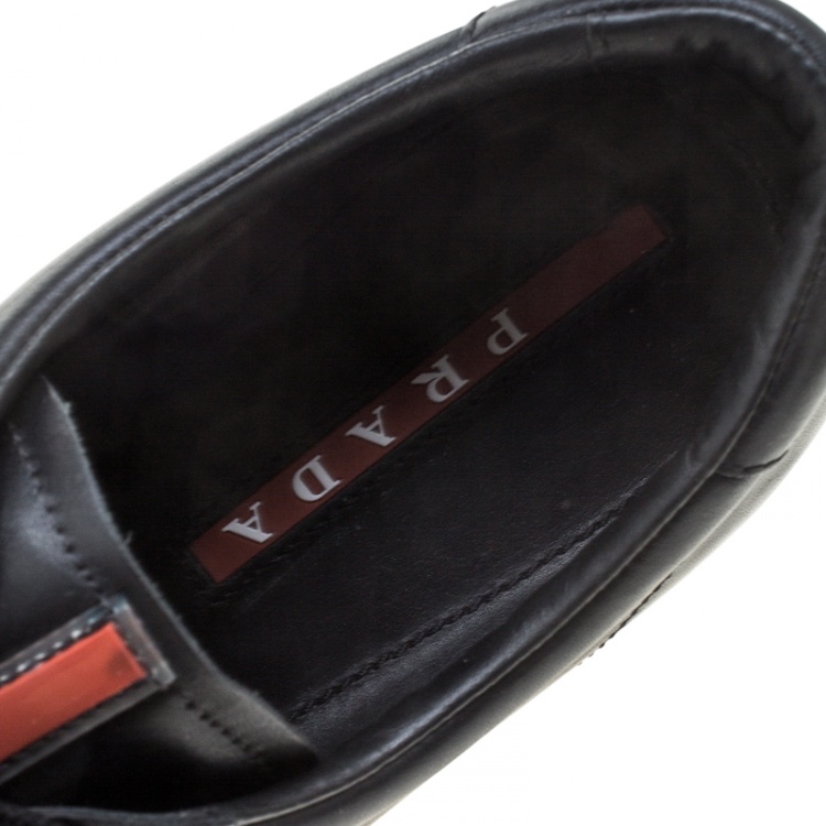 Pre Owned Prada Sport Black Leather Low Top Sneakers Size 42.5