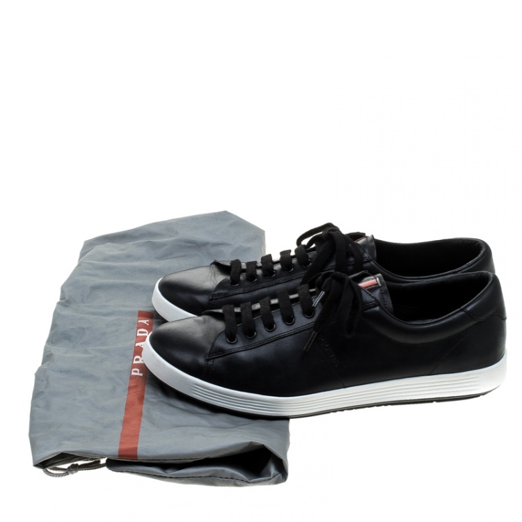 Pre Owned Prada Sport Black Leather Low Top Sneakers Size 42.5