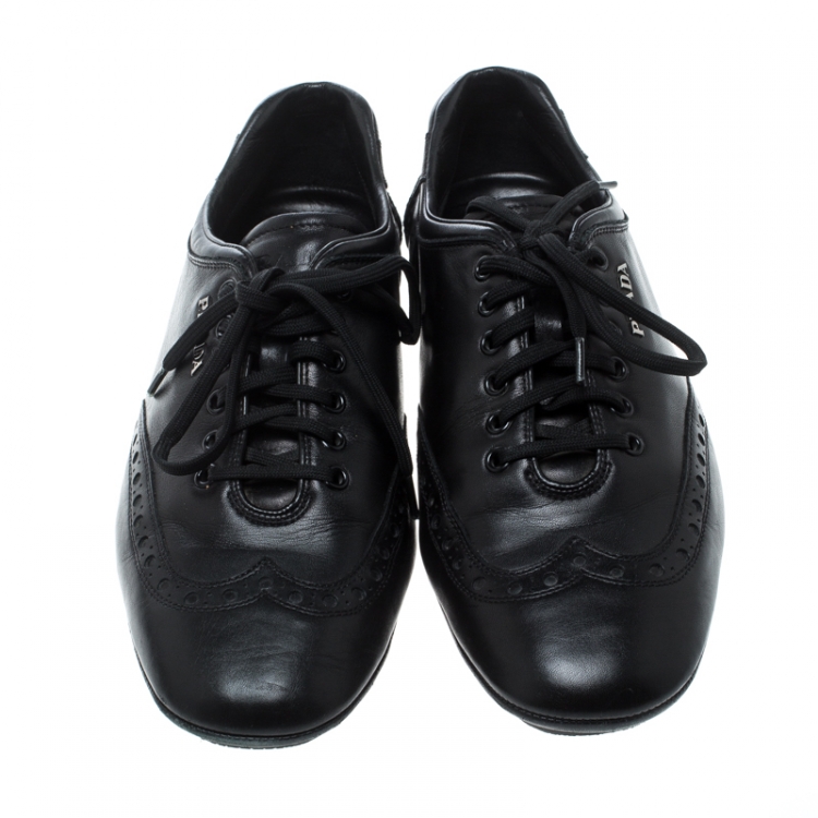 Pre Owned Prada Sport Black Leather Low Top Sneakers Size 41