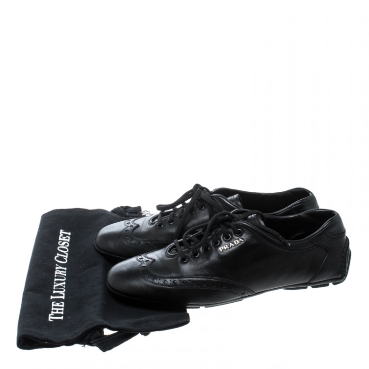 Pre Owned Prada Sport Black Leather Low Top Sneakers Size 41