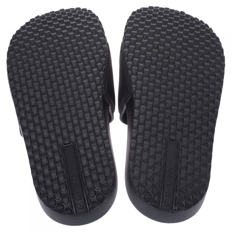 Pre Owned Prada Sport Black Rubber White Logo Embossed Pool Slides Size 41