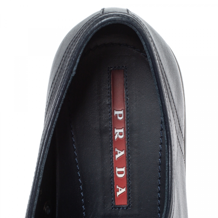 Pre Owned Prada Sport Navy Blue Leather Low Top Lace Up Sneakers Size 42