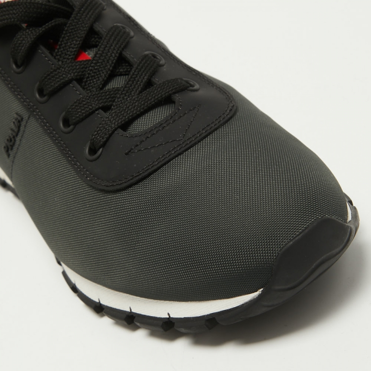 Pre Owned Prada Sport Dark Green/Black Canvas and Leather Low Top Sneakers Size 43.5 
