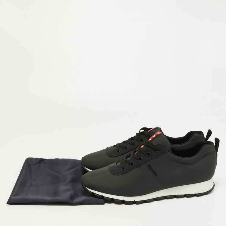 Pre Owned Prada Sport Dark Green/Black Canvas and Leather Low Top Sneakers Size 43.5 