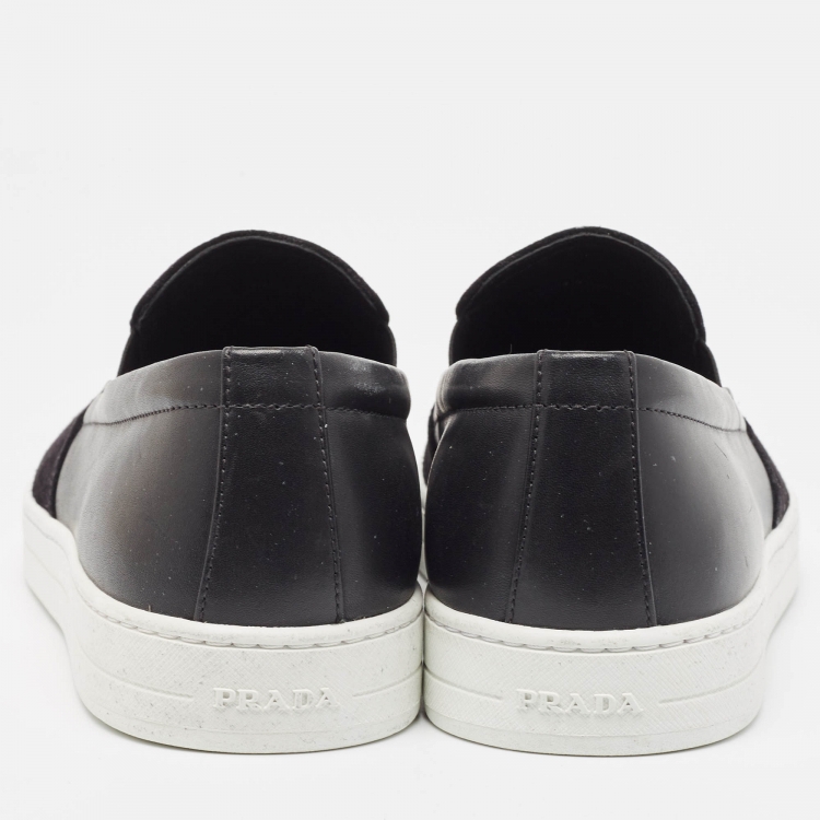 Pre Owned Prada Sport Black Suede and Leather Slip On Sneakers Size 43