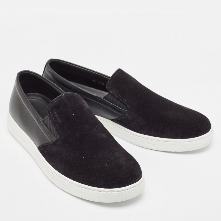 Pre Owned Prada Sport Black Suede and Leather Slip On Sneakers Size 43