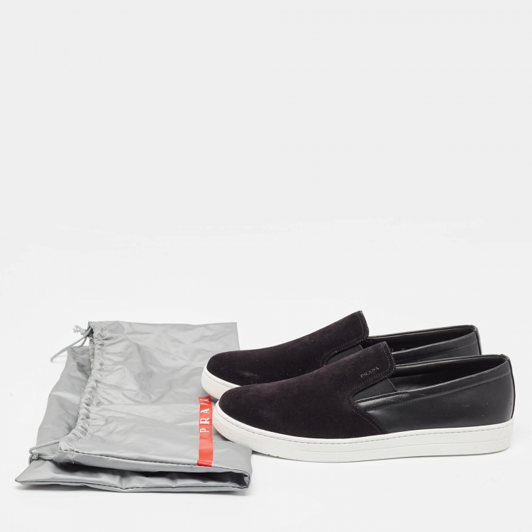 Pre Owned Prada Sport Black Suede and Leather Slip On Sneakers Size 43