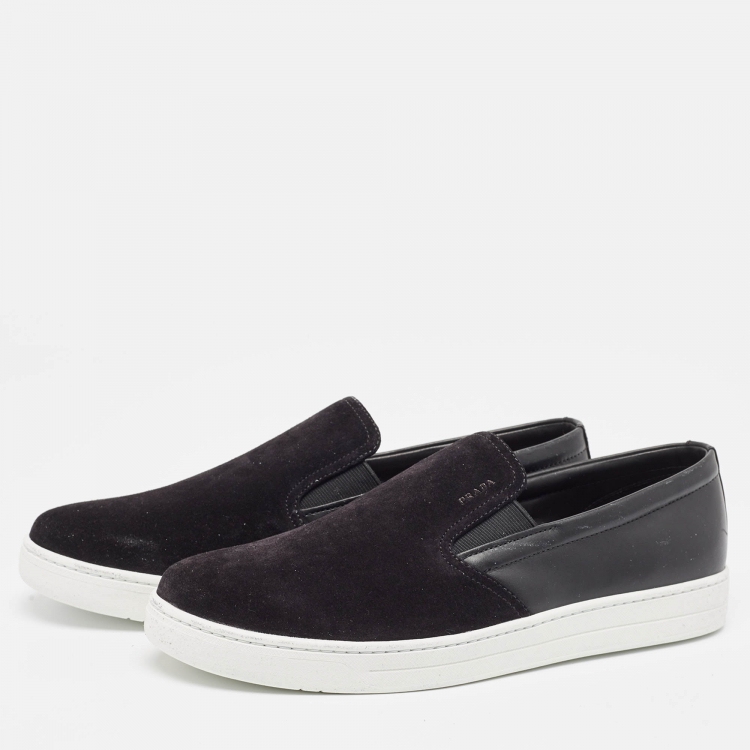 Pre Owned Prada Sport Black Suede and Leather Slip On Sneakers Size 43