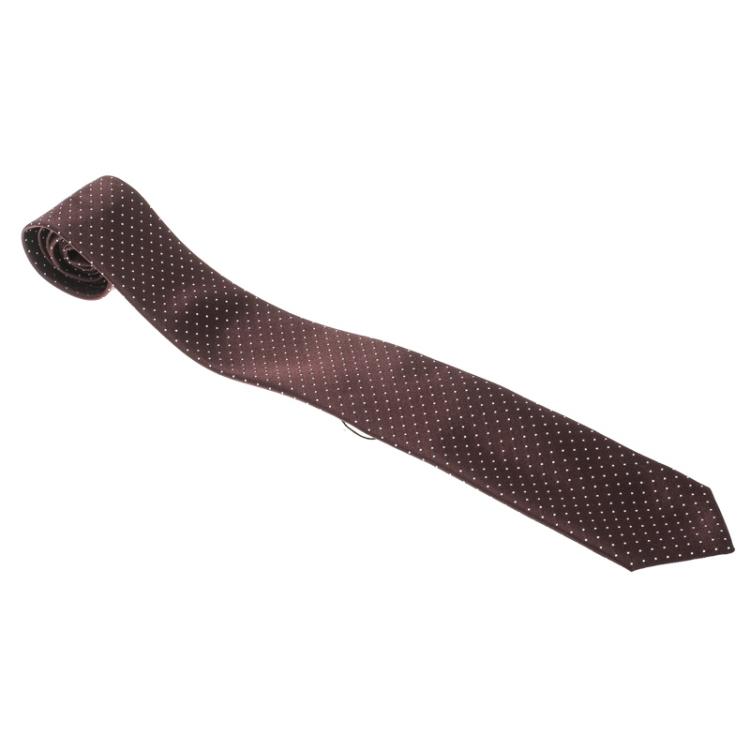 Pre Owned Prada Burgundy Dotted Jacquard Tie