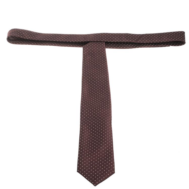Pre Owned Prada Burgundy Dotted Jacquard Tie