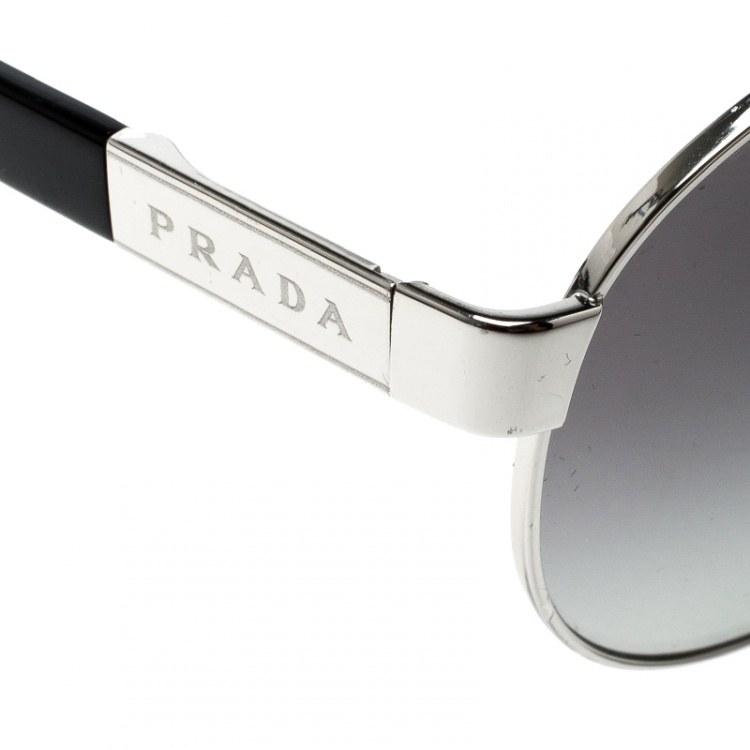 Pre Owned Prada Silver/Black SPR 59N Aviator Sunglasses