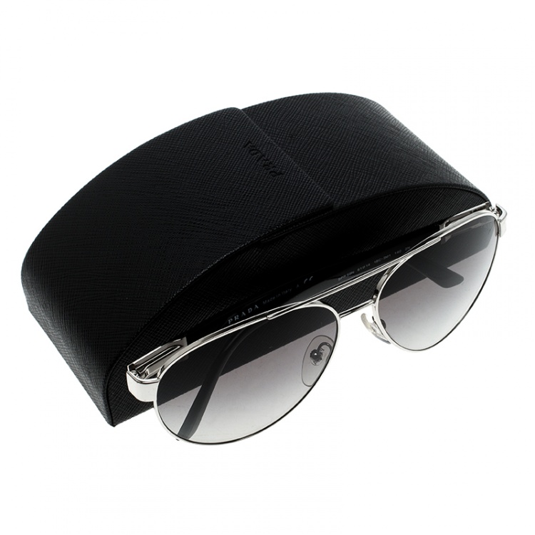 Pre Owned Prada Silver/Black SPR 59N Aviator Sunglasses
