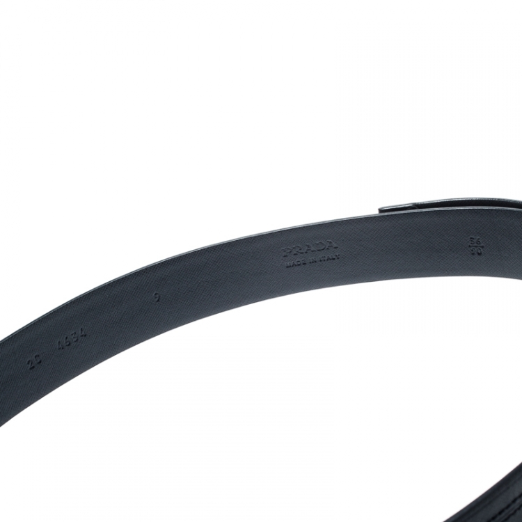 Pre Owned Prada Navy Blue Leather Military Belt 90CM