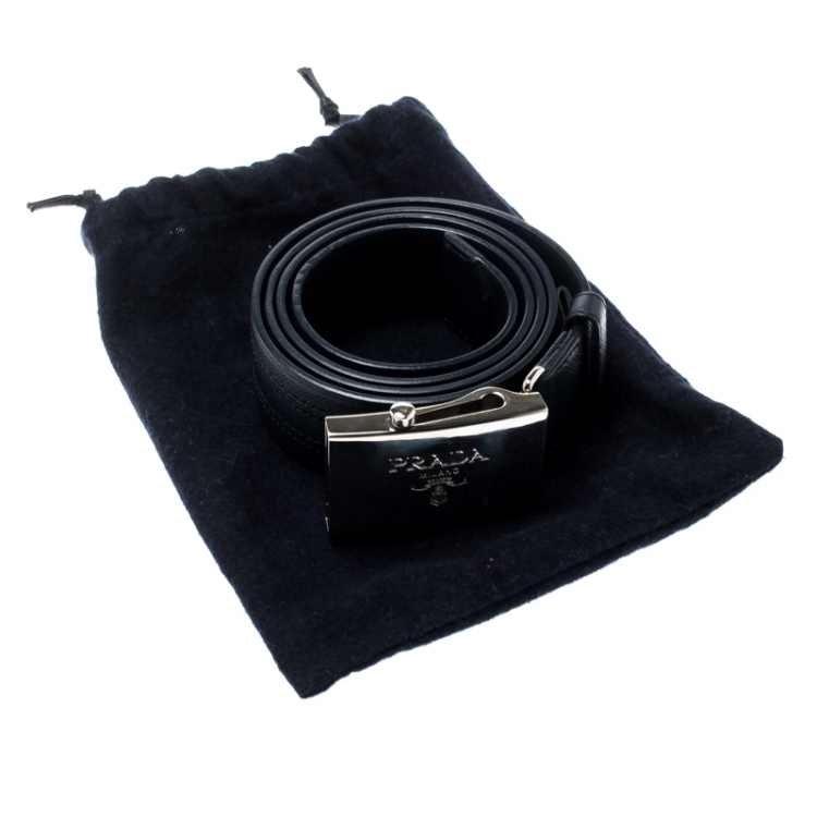 Pre Owned Prada Navy Blue Leather Military Belt 90CM